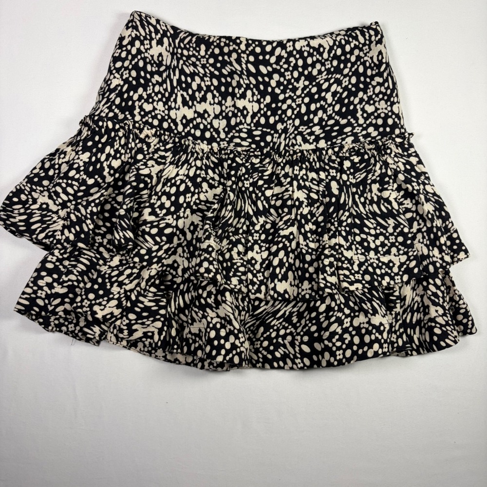 Maeve Anthropologie Tiered Ruffle Abstract Dot Mini Skirt Academia Boho Flowy 6